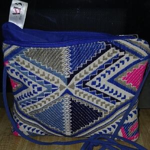 Vibrant Blue and Pink Geometric Crossbody Bag